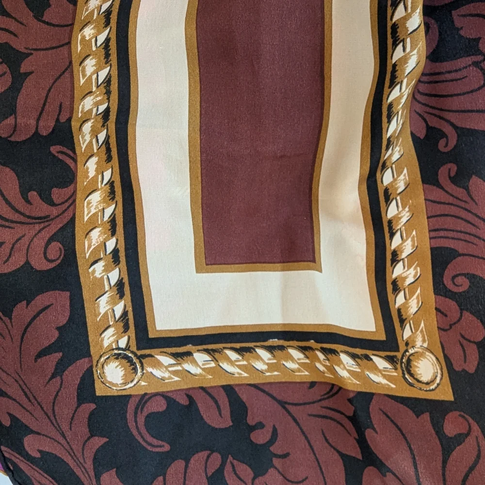 Adolfo Maroon, Cream & Gold Patterned Silk Scarf
